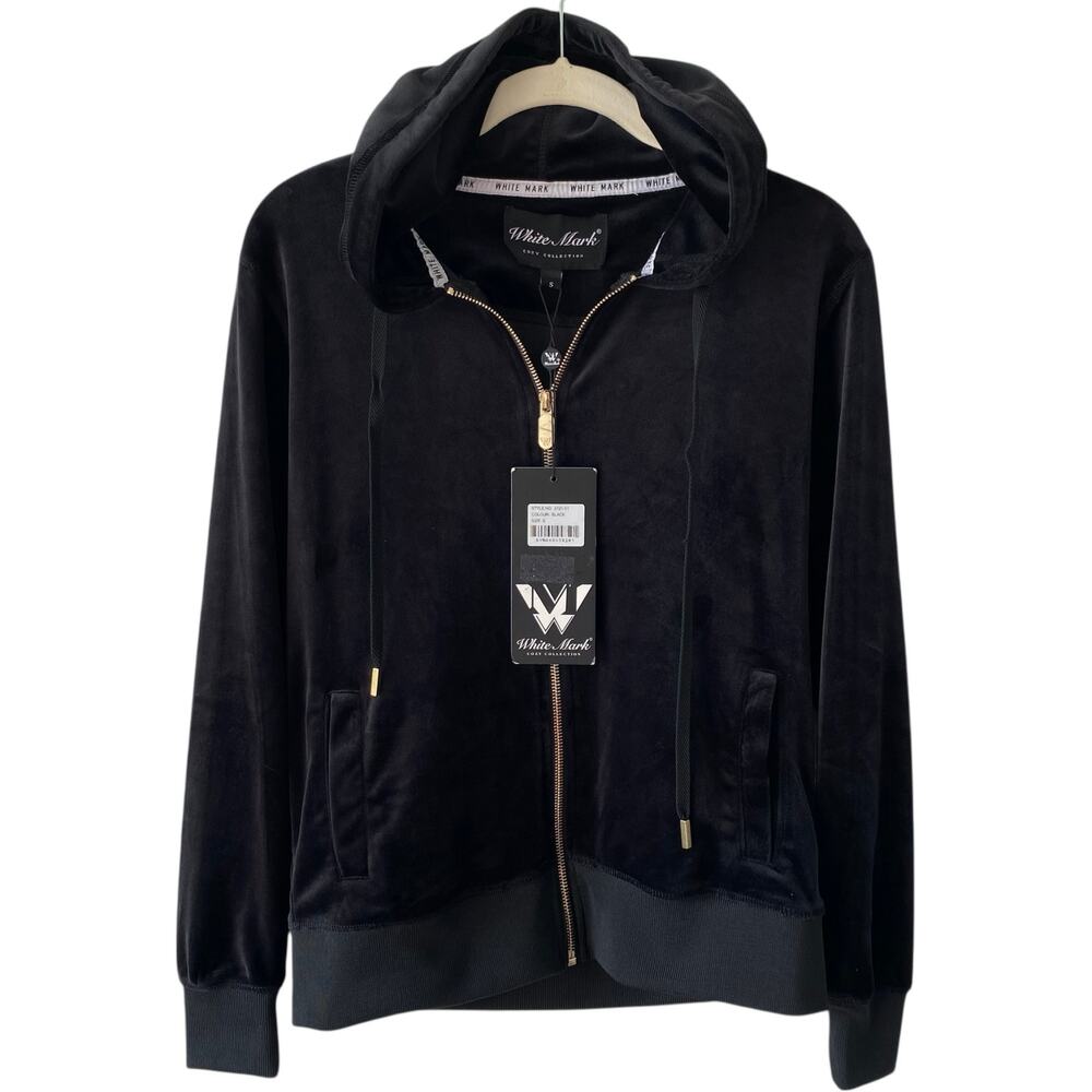 NEW WHITE MARK Velour Full Zip Hoodie Black Size Small Loungewear Cozy Warm